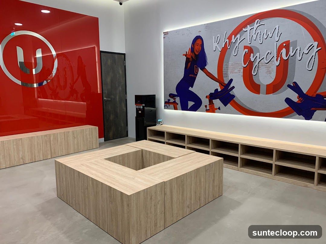 Indoor cycling studio waiting area