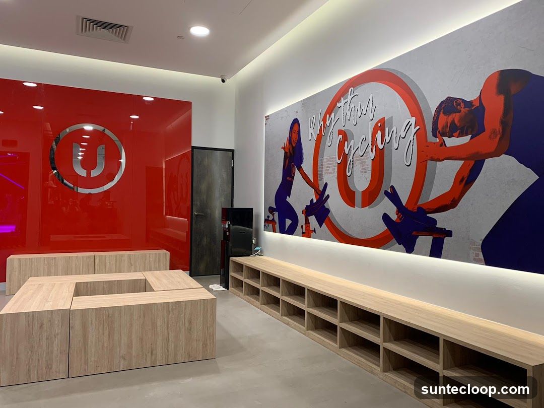 Indoor cycling studio waiting area