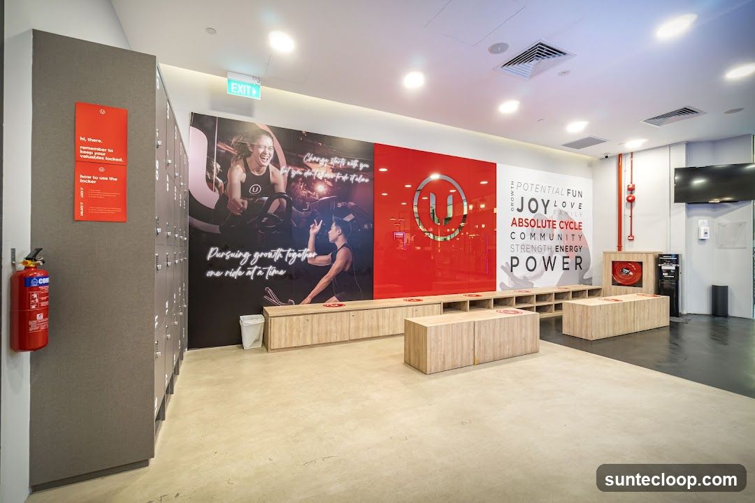 Gym Interior with Lockers and Motivational Wall Art