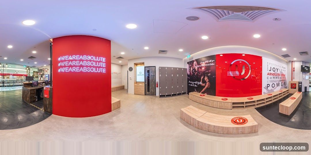 Gym Interior with Neon Signage and Lockers