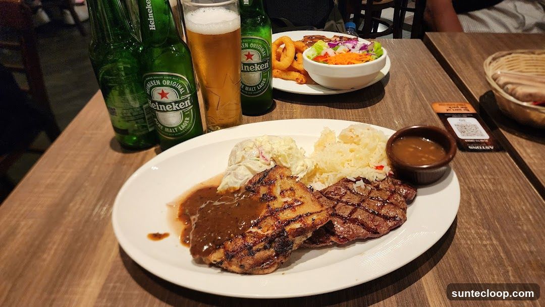 Steak and Chicken Meal with Beer