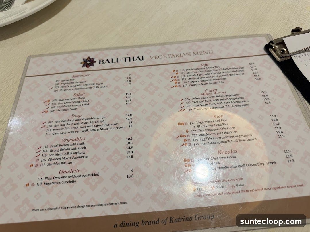 BALI THAI VEGETARIAN MENU