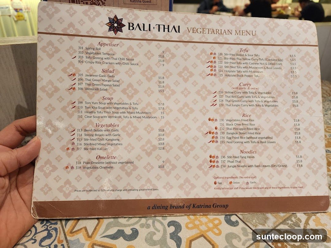 BALI THAI VEGETARIAN MENU