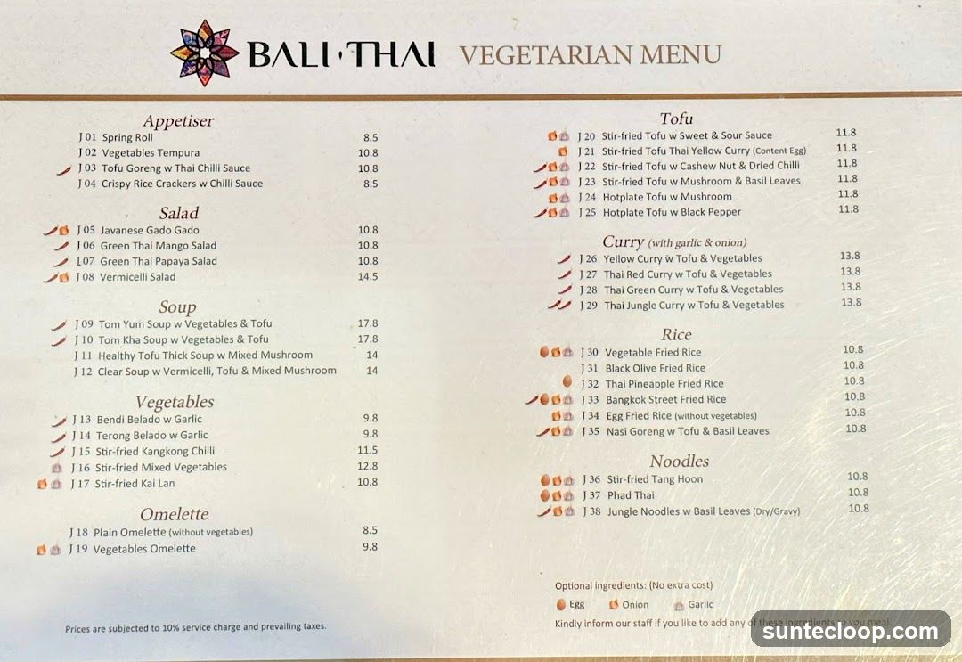 BALI THAI VEGETARIAN MENU