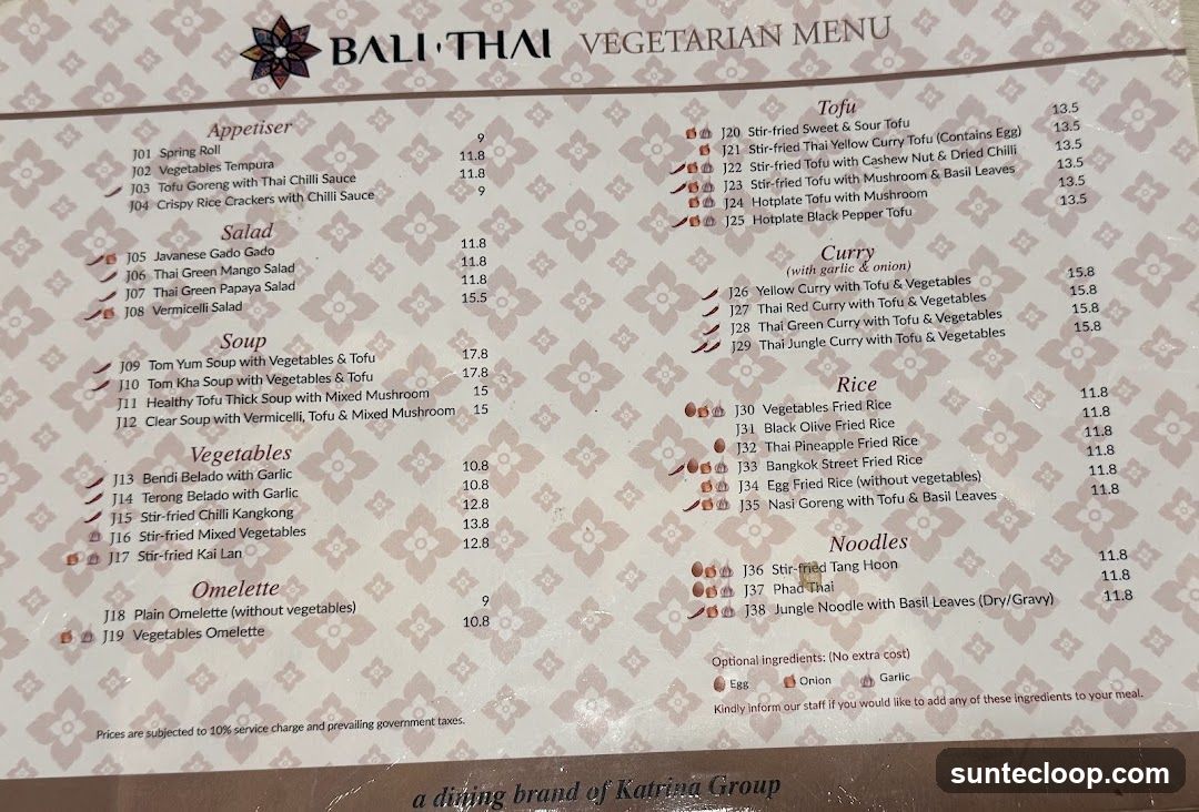BALI THAI VEGETARIAN MENU