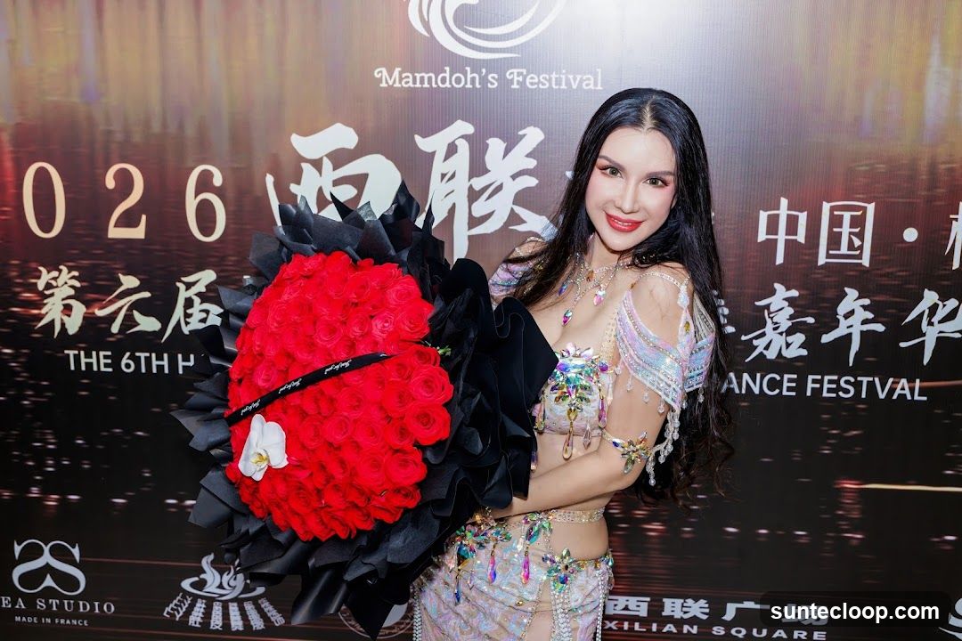 Woman with Bouquet at Festival