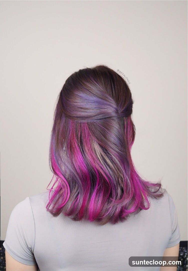 Woman with purple and pink highlights