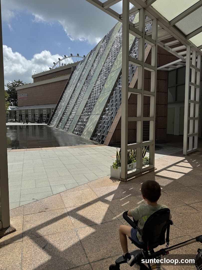 Modern Building with Waterfall Feature