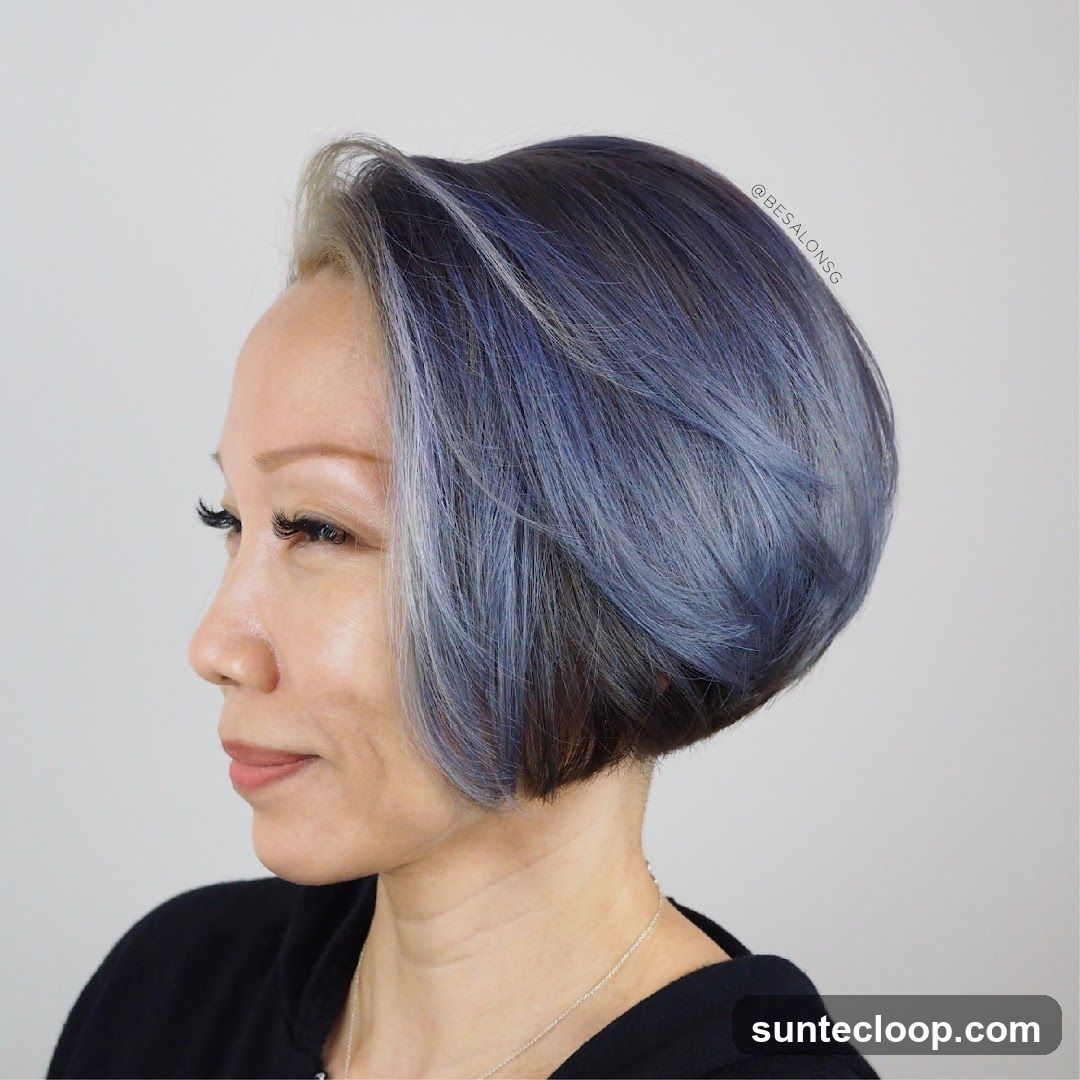 Woman with blue-grey bob haircut