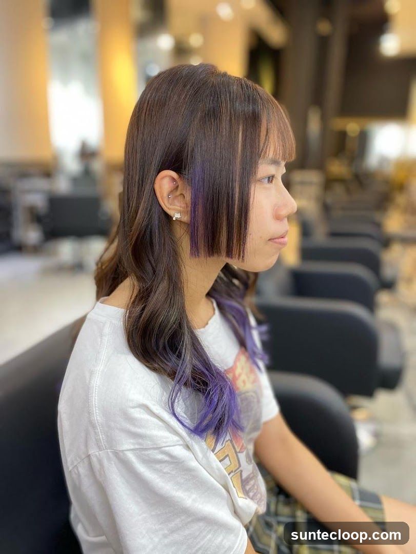 Woman with purple-streaked hair