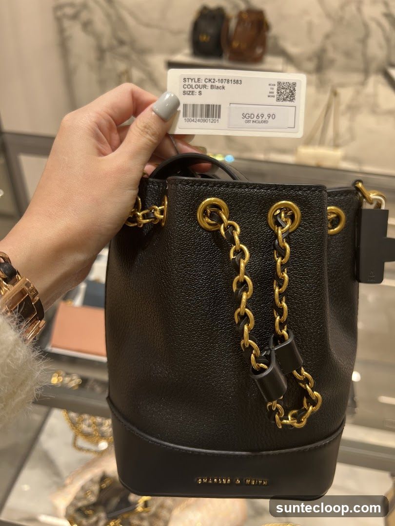 Black Bucket Bag with Gold Chain