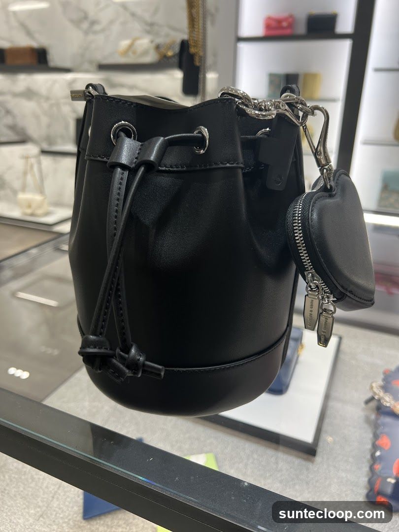 Black Bucket Bag with Heart Charm