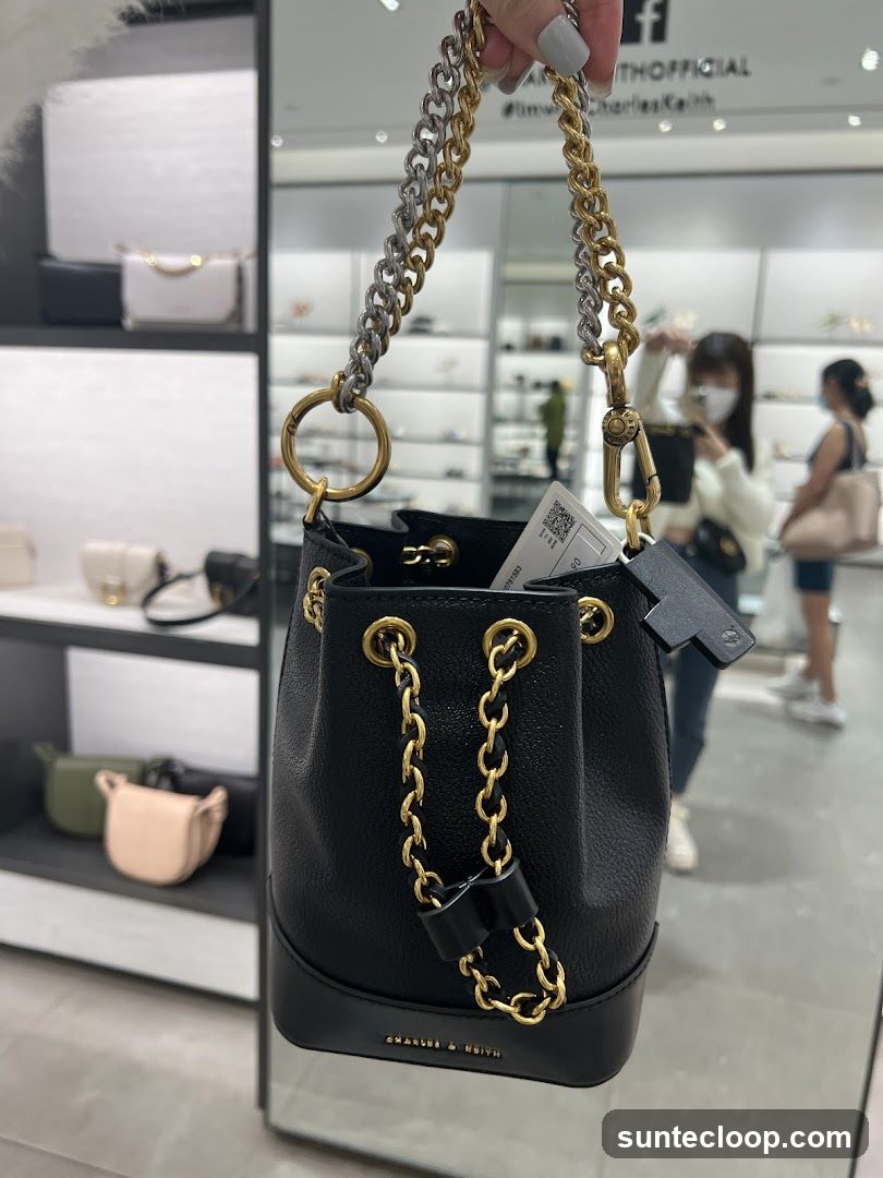Black Bucket Bag with Chain Detail