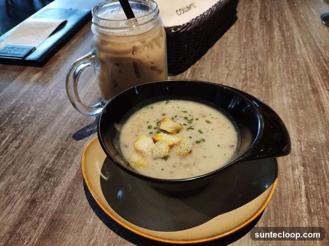 Mushroom Soup and Iced Coffee