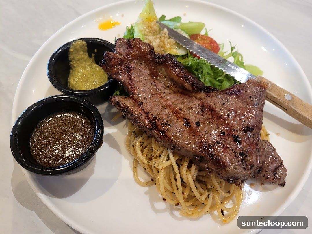 Steak with Pasta and Salad