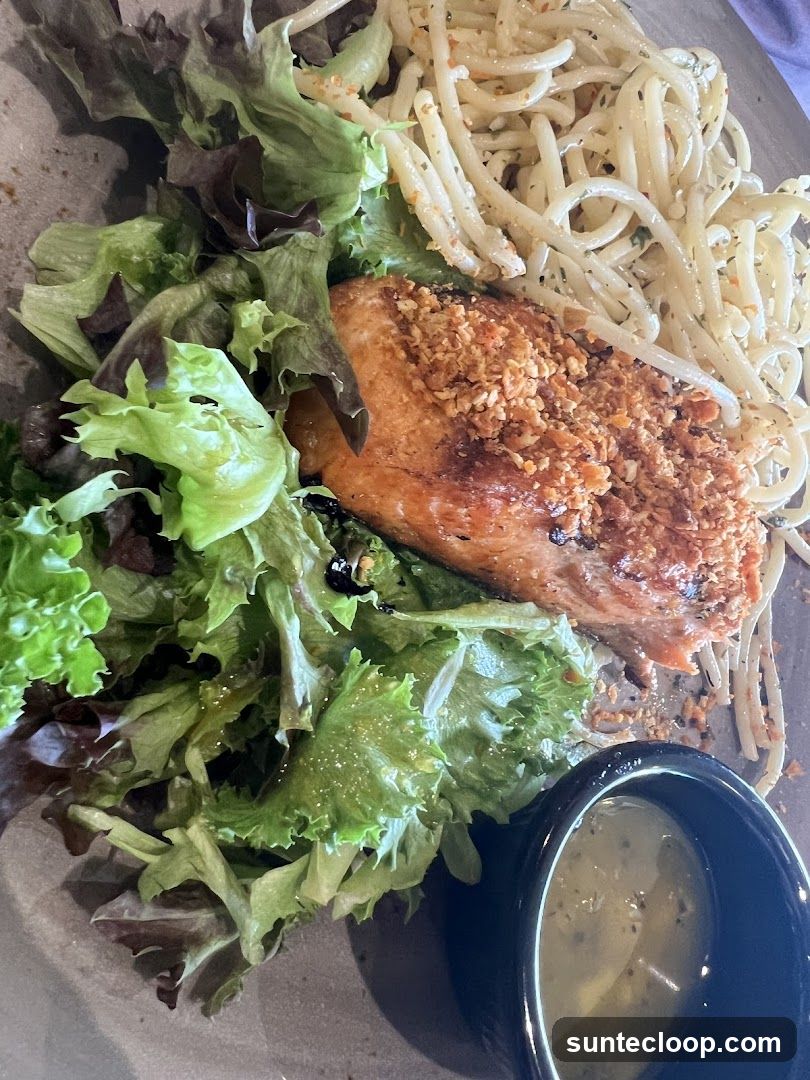 Salmon with Pasta and Salad