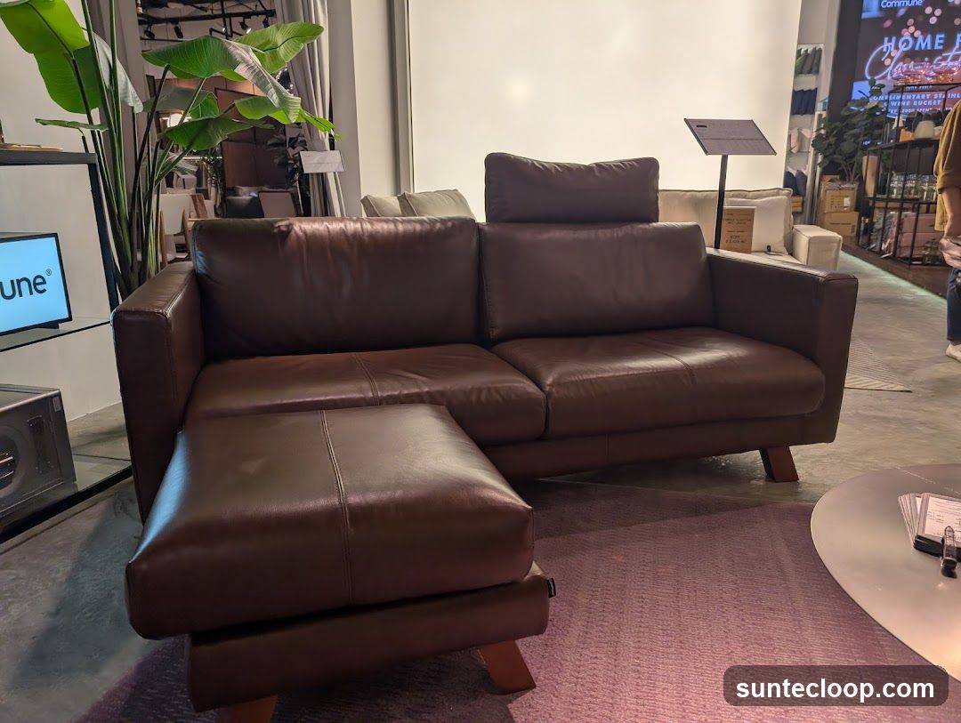 Brown Leather Sofa with Ottoman
