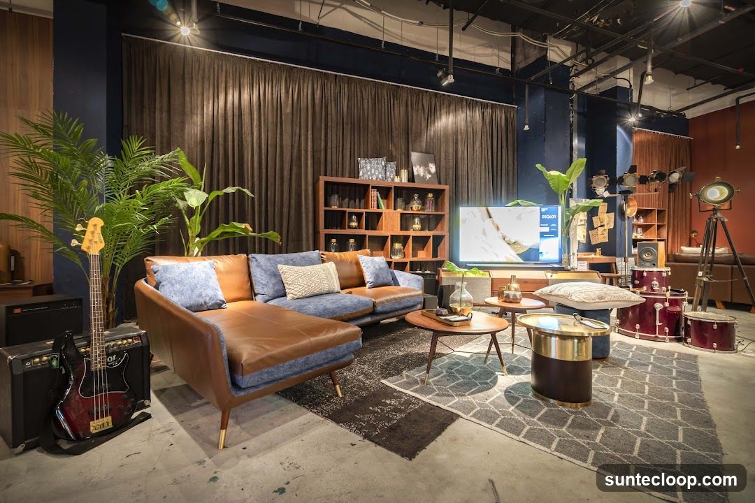 Living Room Display with Musical Instruments