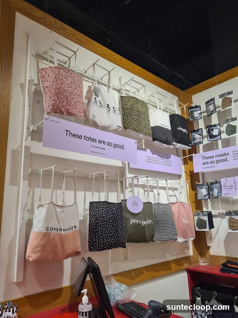 Tote Bags and Masks Display