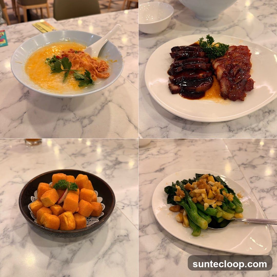 Four dishes on a marble table