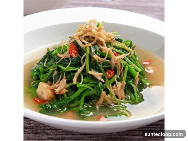 Stir-fried Water Spinach with Fried Anchovies