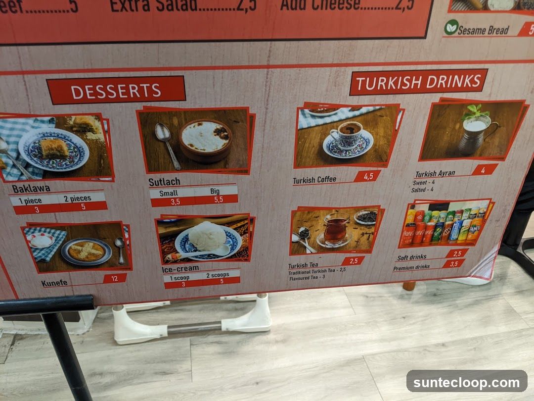 Desserts and Turkish Drinks Menu