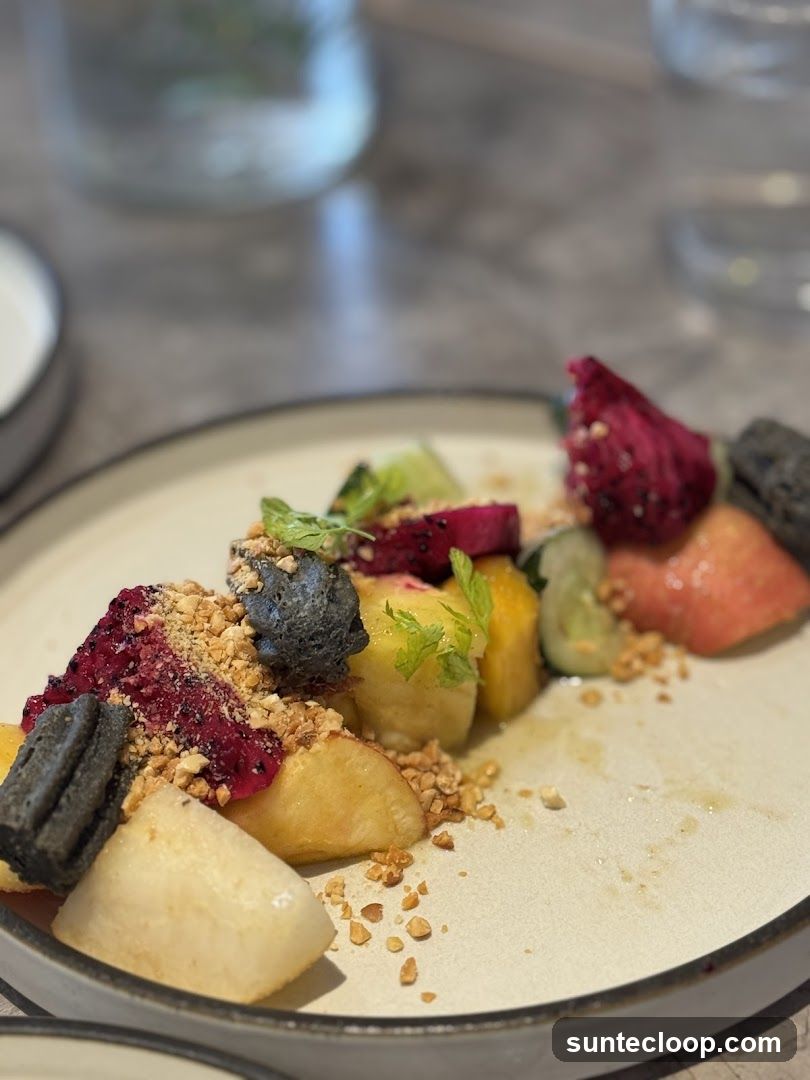 Fruit Salad with Nuts and Dark Crisps