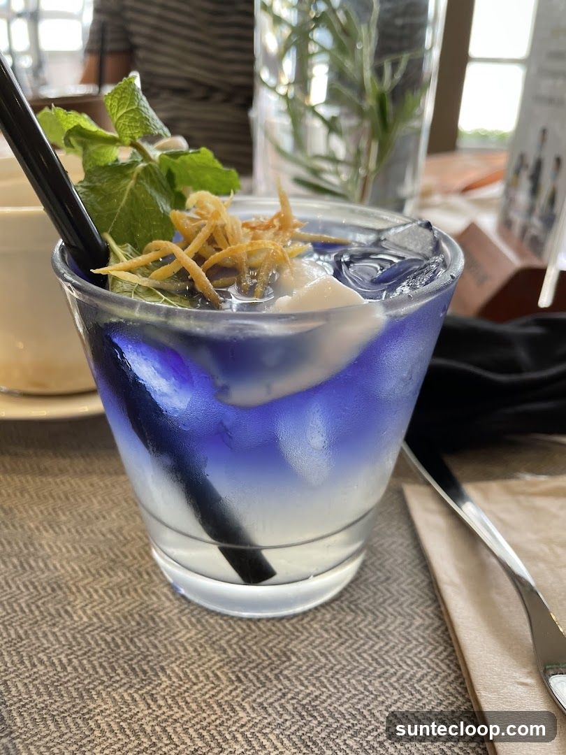 Blue Drink with Mint and Crispy Topping