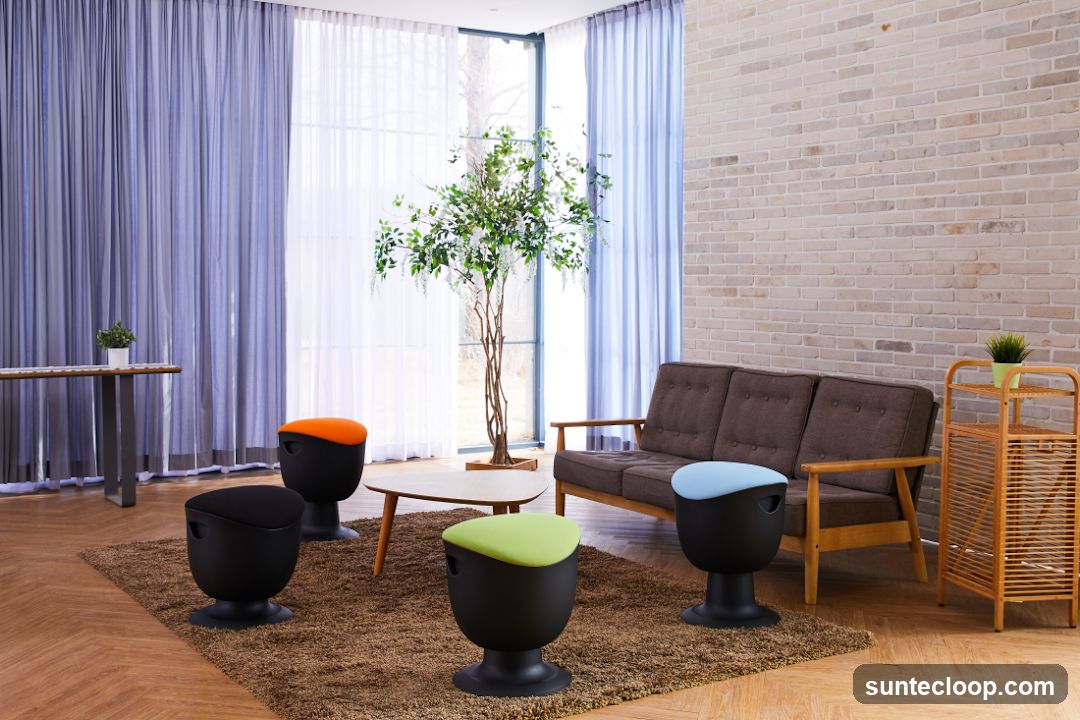 Modern Living Room with Colorful Stools