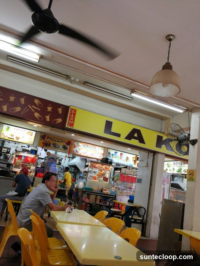 Food court with tables and stalls