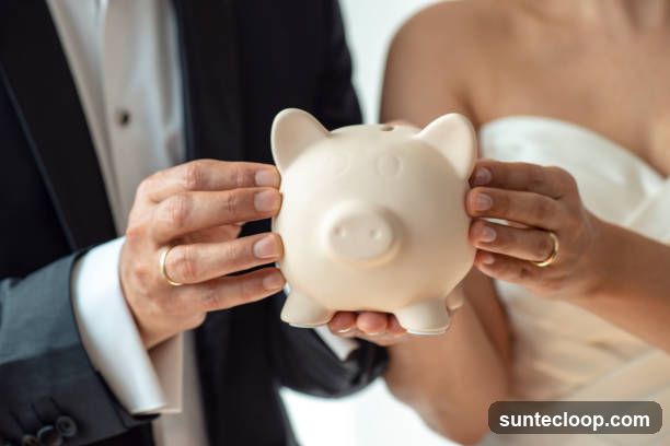 Couple holding a piggy bank