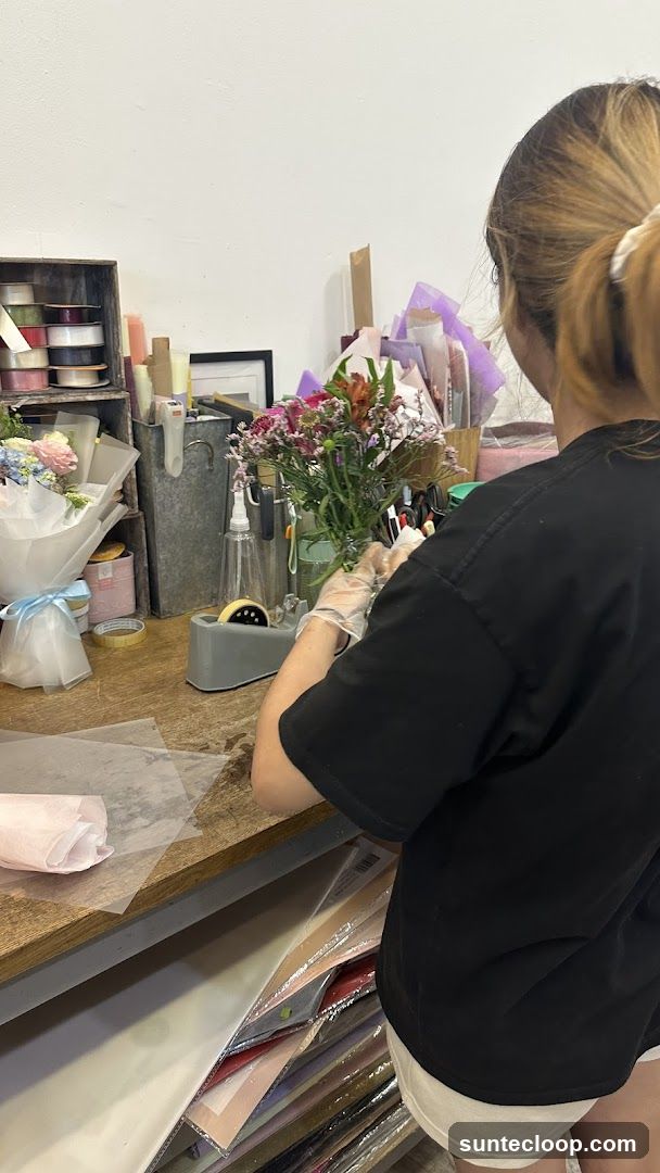 Florist arranging flowers