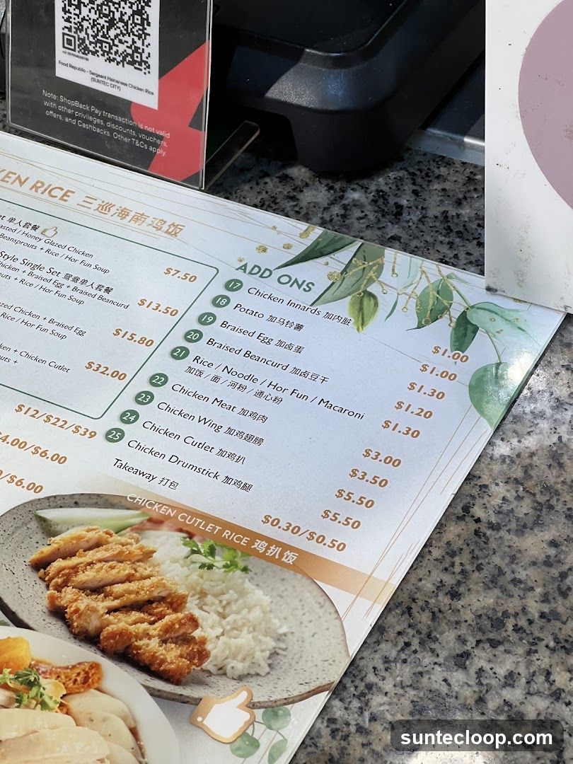 Chicken Rice Menu