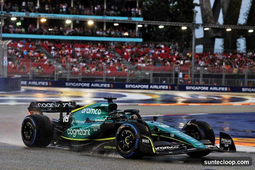 Formula 1 Race Car on Wet Track