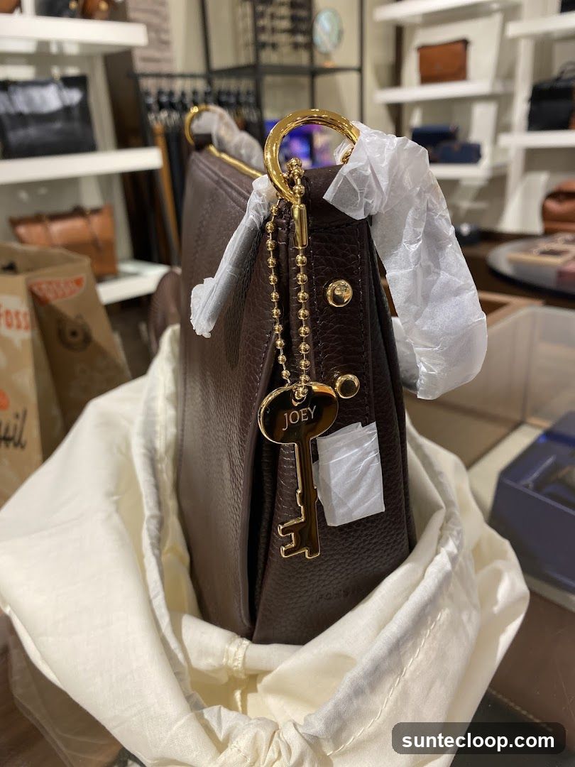 Brown Leather Handbag with Key Charm