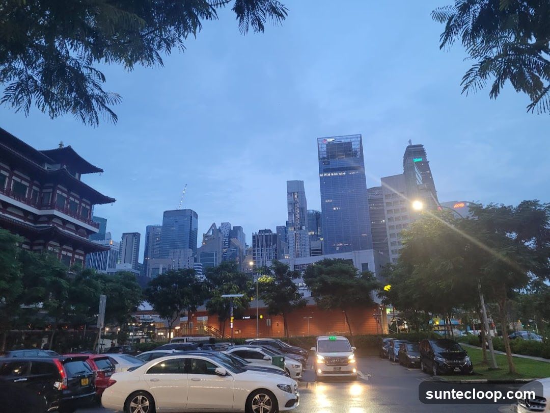 Cityscape with Traditional Building and Cars