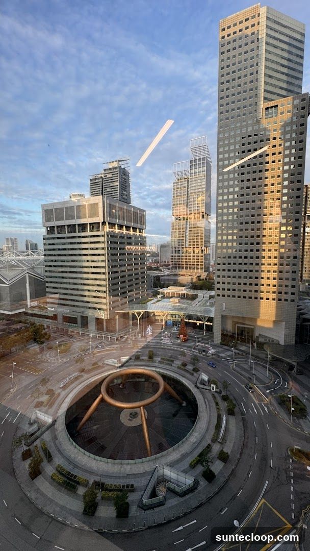 Cityscape with Fountain and Skyscrapers