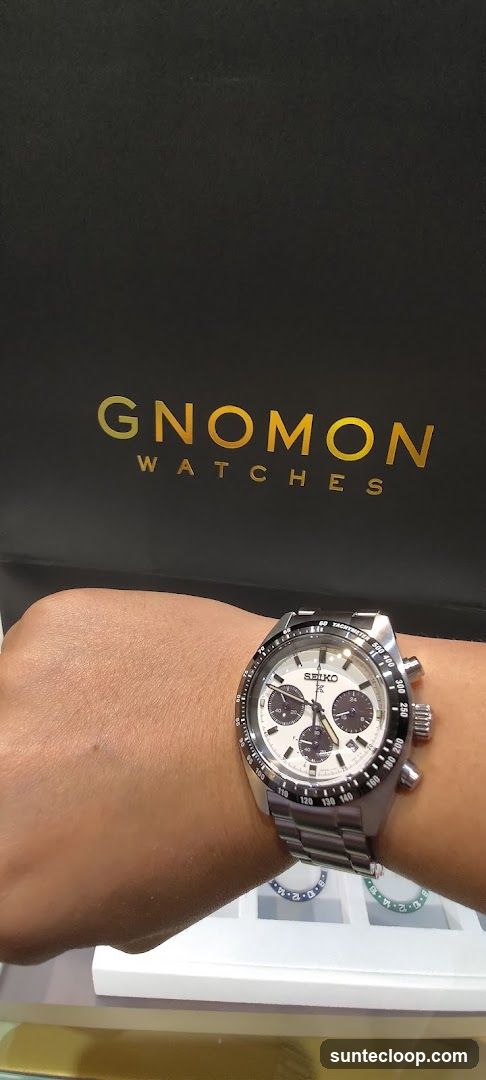 Seiko Watch on Wrist with Gnomon Watches Bag
