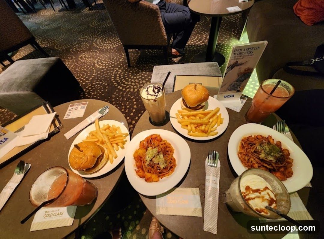 Table with food and drinks