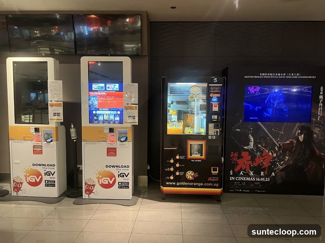 Cinema Lobby with Ticket Kiosks and Vending Machine