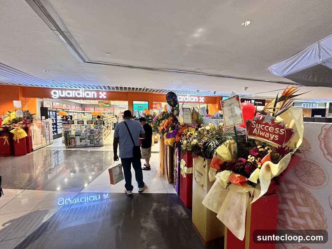 Guardian Store Entrance with Floral Decorations