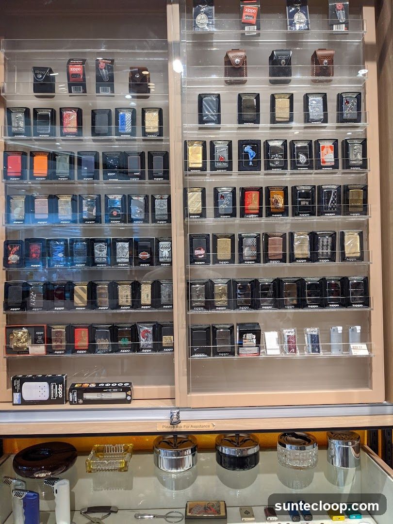 Display of Zippo Lighters and Accessories
