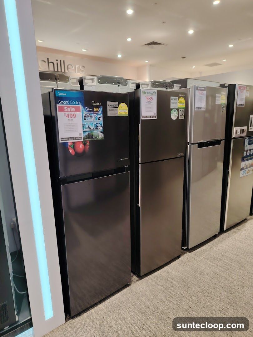 Refrigerators on display