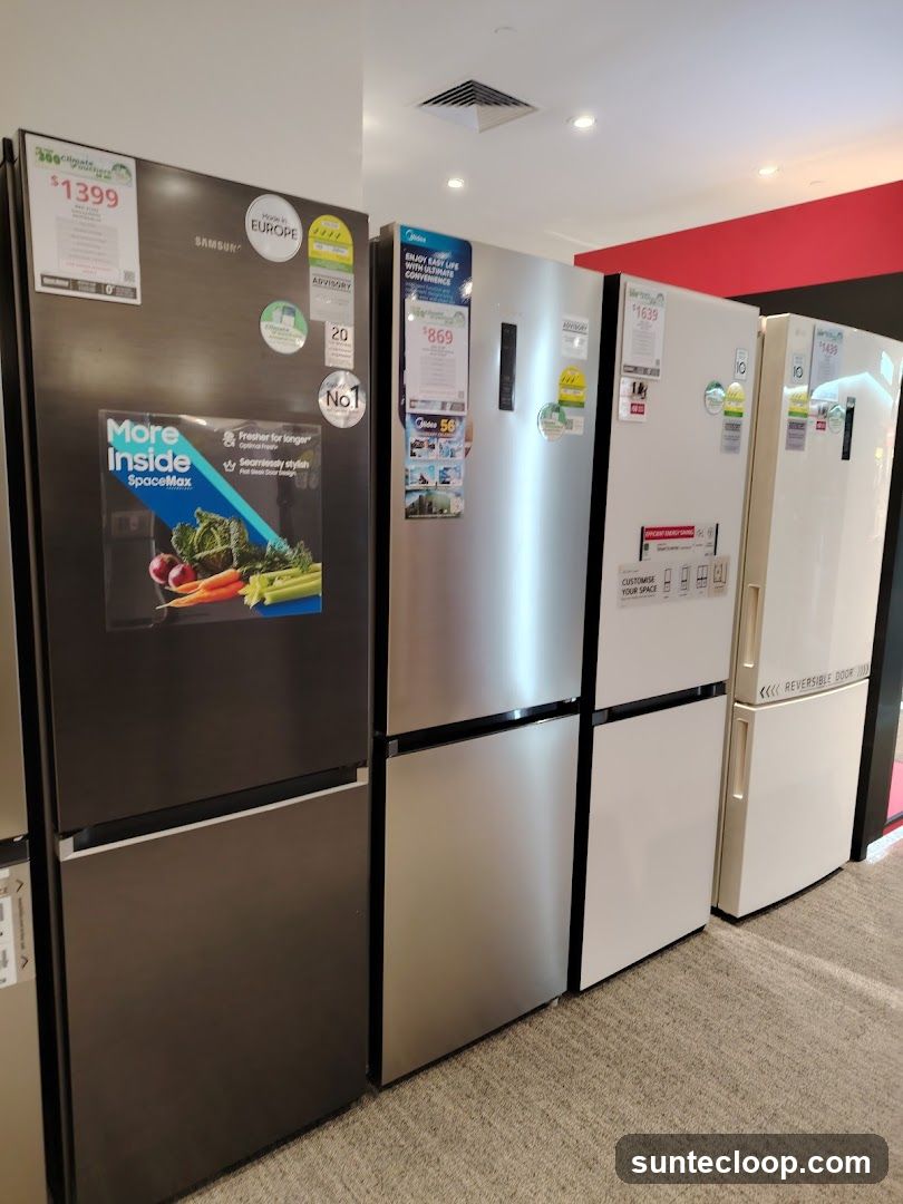 Refrigerators on display
