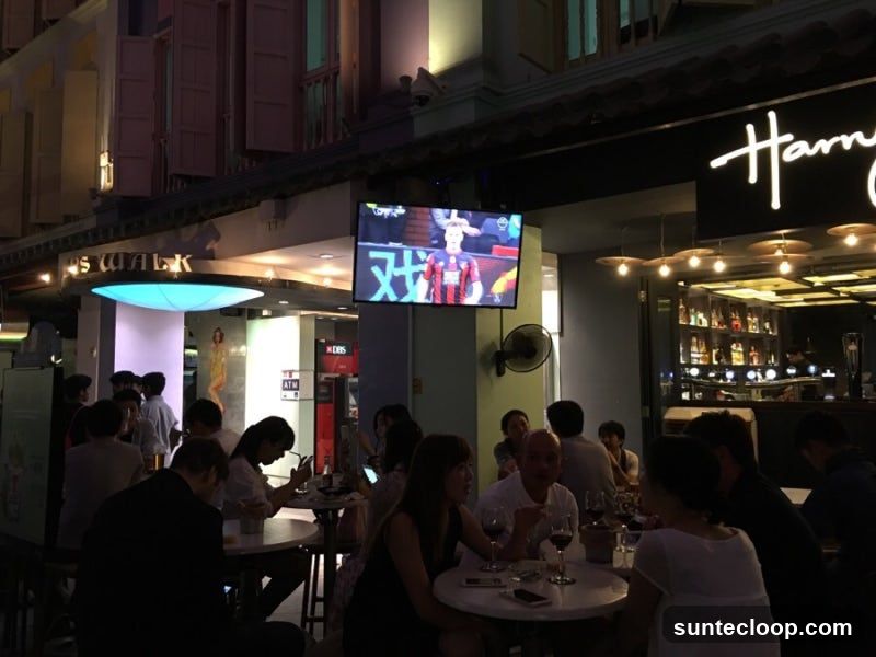 Outdoor seating at a bar