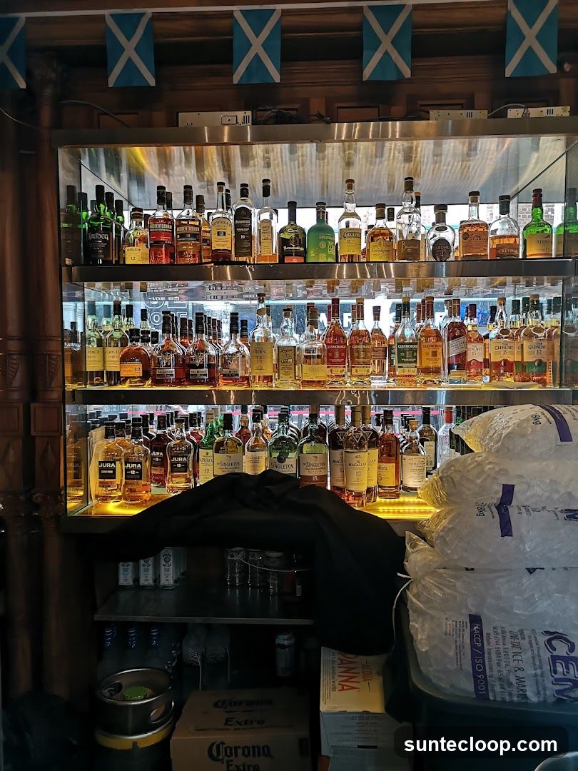 Bar Shelves with Bottles and Ice Bags