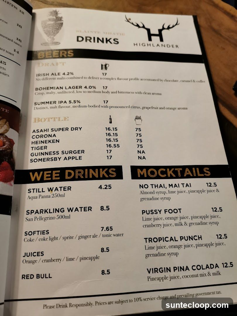 Highlander Drinks Menu