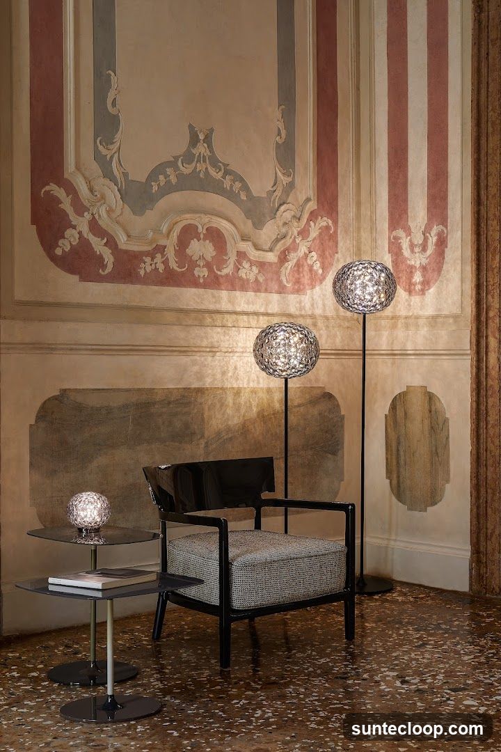 Modern Lamps and Chair in Ornate Room