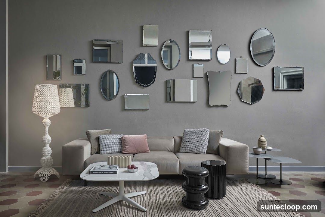 Living Room with Assorted Mirrors