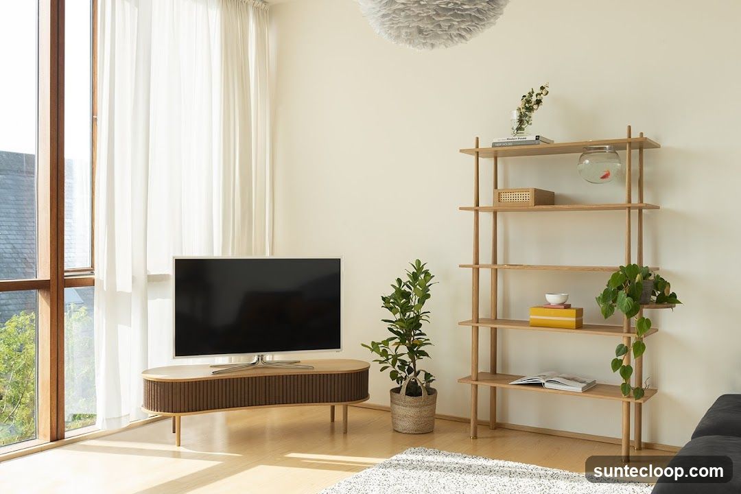 Modern Living Room with Entertainment Unit and Bookshelf